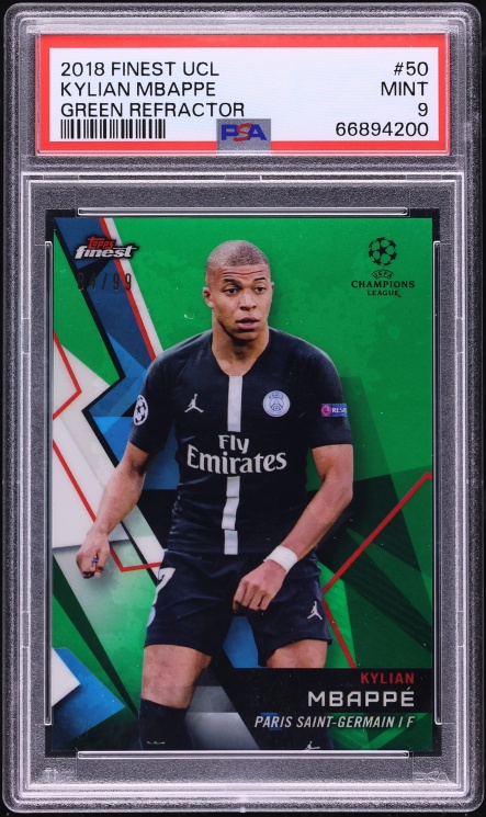 2018 Finest UEFA Champions League Green Refractor Kylian Mbappe ROOKIE /99 #50 PSA 9 MINT - Photo 1