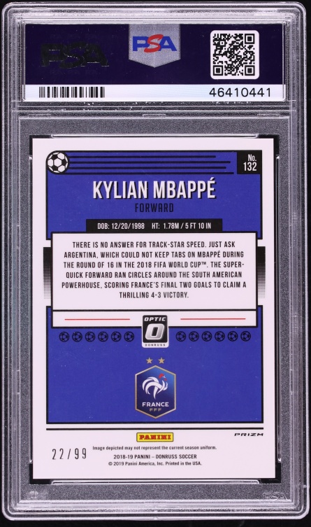 2018 Donruss Optic Orange Kylian Mbappe ROOKIE /99 #132 PSA 9 MINT - Photo 2