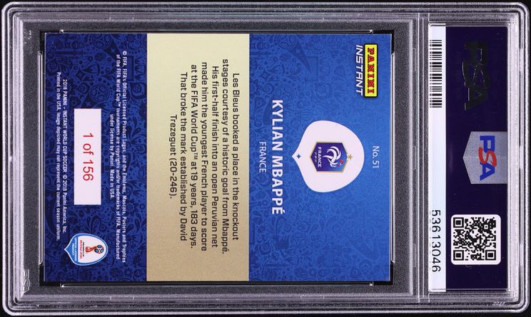 2018 Panini Instant World Cup Kylian Mbappe ROOKIE /156 #51 PSA 8 NM-MT - Photo 2