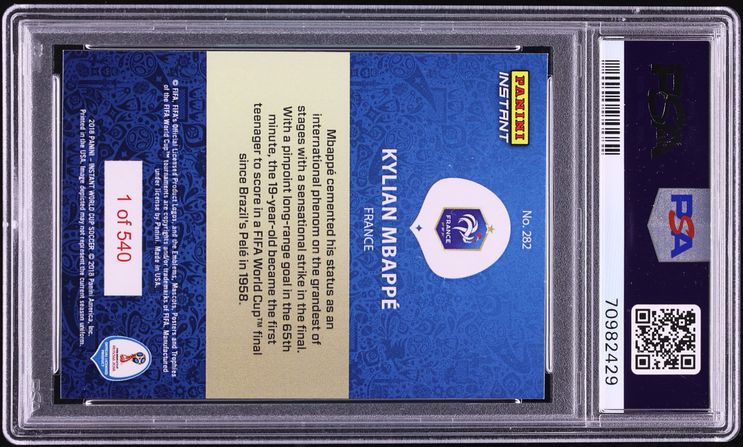 2018 Panini Instant World Cup Kylian Mbappe ROOKIE /540 #282 PSA 9 MINT - Photo 2