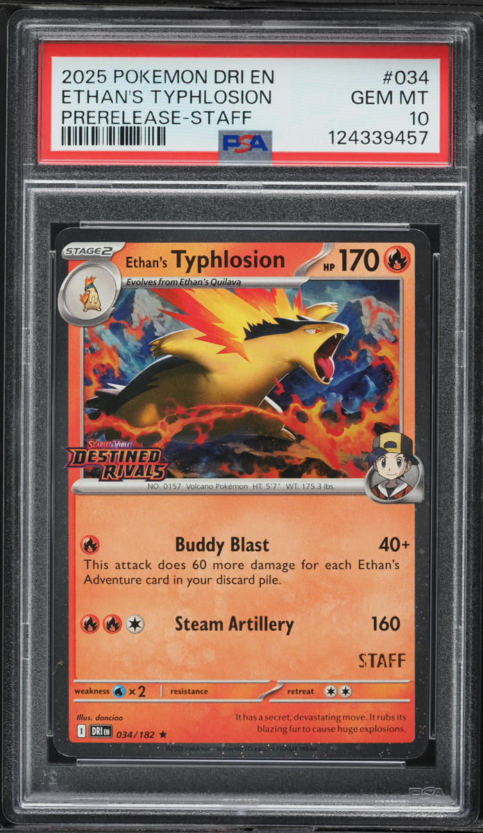 2025 Pokemon Scarlet & Violet Destined Rivals Prerelease Staff Ethan's Typhlosion #034 PSA 10