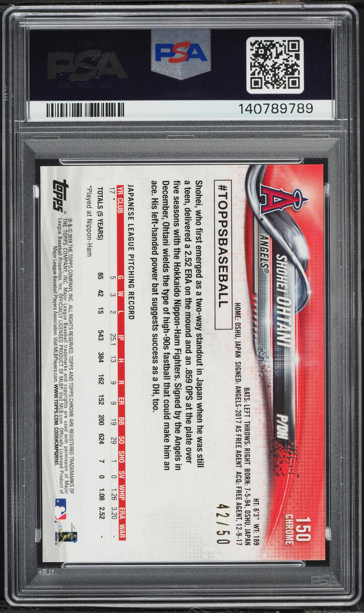 2018 Topps Chrome Gold Wave Refractor Shohei Ohtani ROOKIE /50 #150 PSA 10 GEM MINT