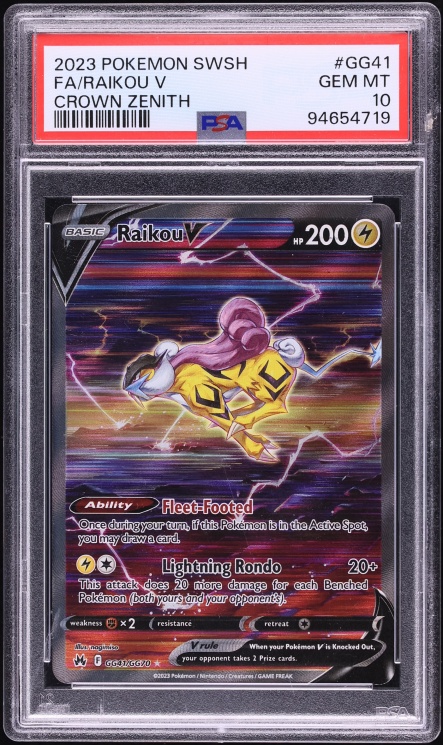 2023 Pokemon Sword & Shield Crown Zenith Alt Art Raikou V #GG41 PSA 10 GEM MINT