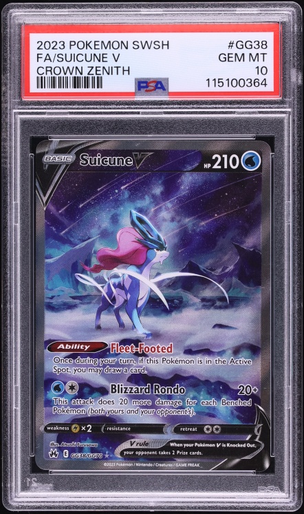 2023 Pokemon Sword & Shield Crown Zenith Alt Art Suicune V #GG38 PSA 10 GEM MINT