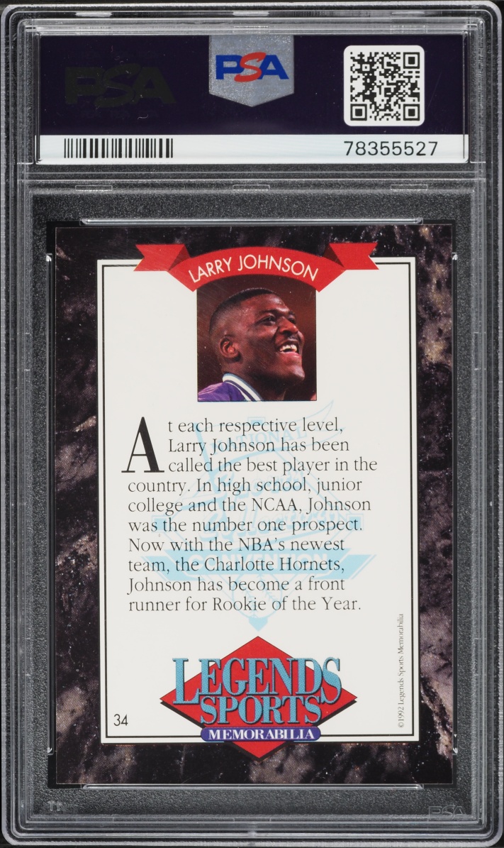 1992 Legends Magazine Inserts Hand Cut Larry Johnson #34 PSA 9 MINT