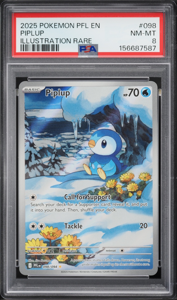 2025 Pokemon Mega Evolution Phantasmal Flames IR Piplup #98 PSA 8 NM-MT