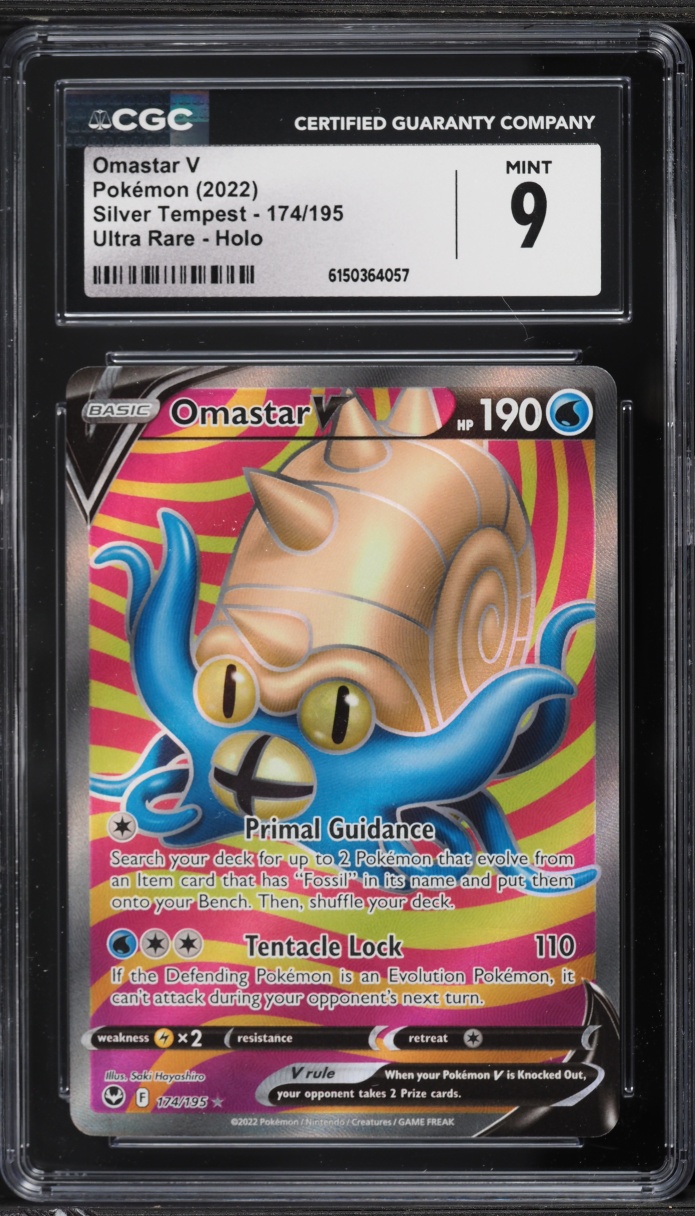 2022 Pokemon Sword & Shield Silver Tempest Full Art Omastar V #174 CGC 9 MINT