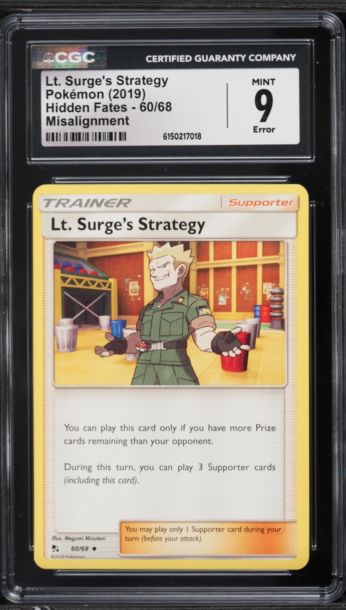 2019 Pokemon Sun & Moon Hidden Fates Error Lt. Surge's Strategy #60 CGC 9 MINT