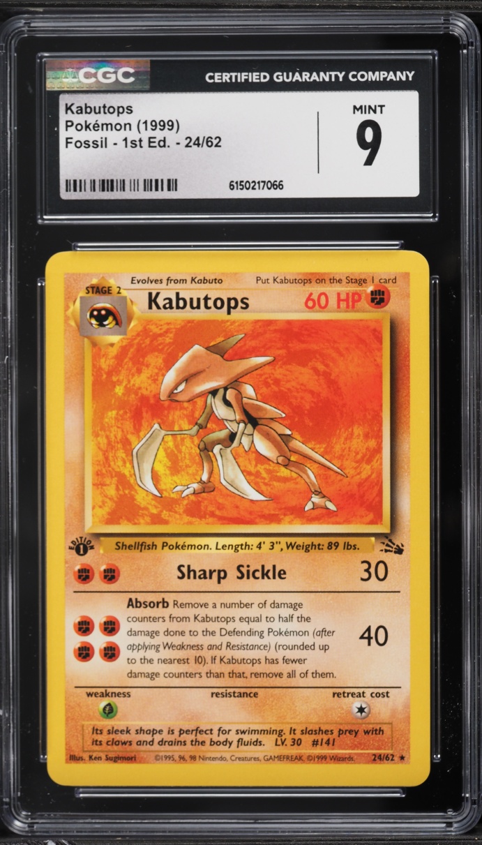 1999 Pokemon Fossil 1st Edition Kabutops #24 CGC 9 MINT