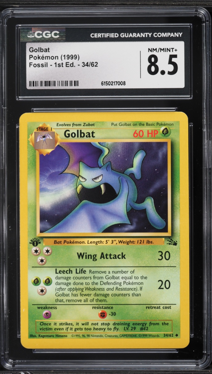 1999 Pokemon Fossil 1st Edition Golbat #34 CGC 8.5 NM-MT+