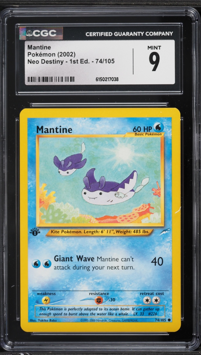 2002 Pokemon Neo Destiny 1st Edition Mantine #74 CGC 9 MINT
