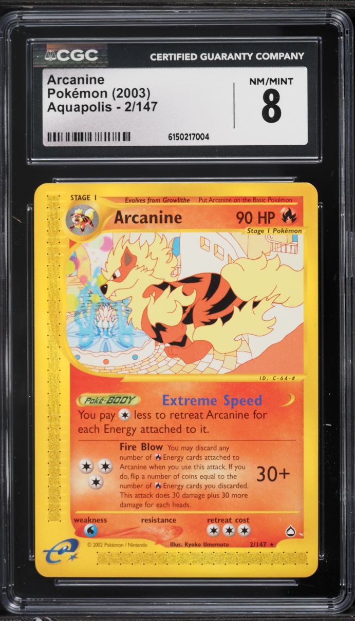 2003 Pokemon Aquapolis Arcanine #2 CGC 8 NM-MT