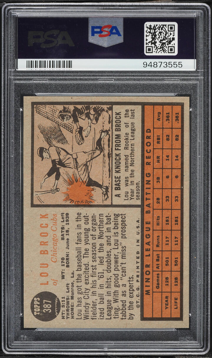 1962 Topps Lou Brock ROOKIE #387 PSA 8 NM-MT