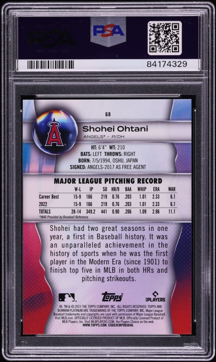 2023 Bowman Platinum Shohei Ohtani #68 PSA 10 GEM MINT