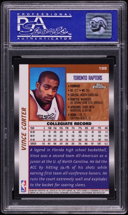 1998 Topps Chrome Vince Carter ROOKIE #199 PSA 10 GEM MINT