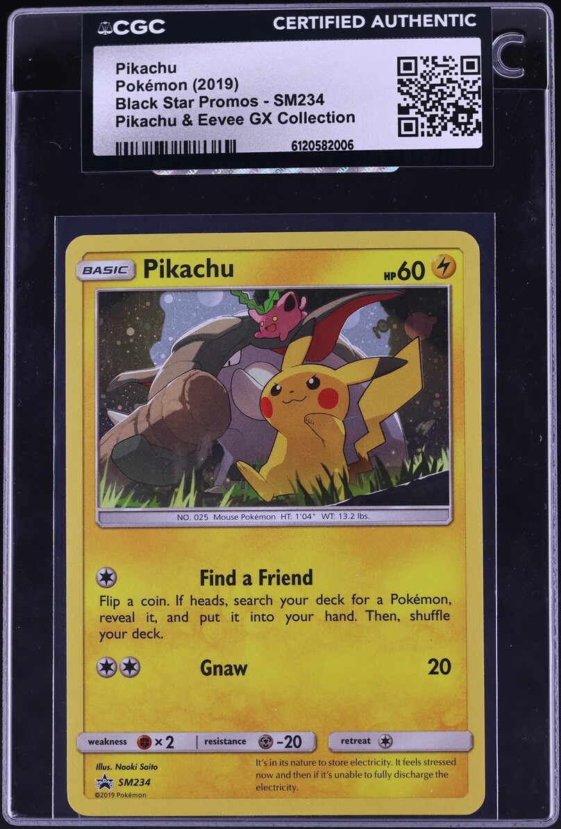 2019 Pokemon Sun & Moon Black Star Promo Eevee GX Collection Holo Pikachu #SM234 CGC AUTH