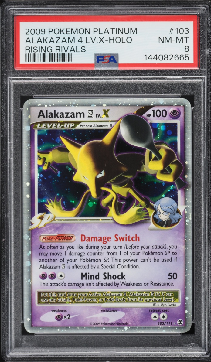 2009 Pokemon Platinum Rising Rivals Holo Alakazam 4 Lv.X #103 PSA 8 NM-MT