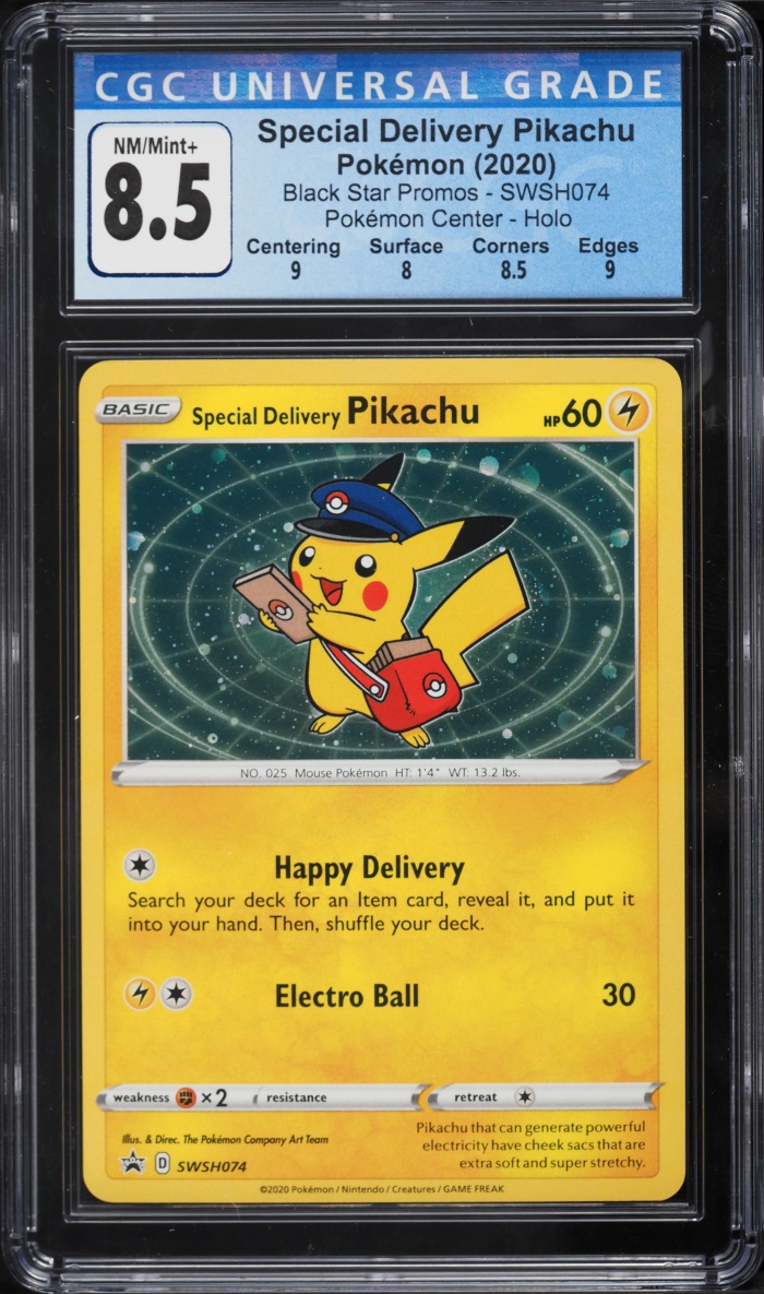 2020 Pokemon Sword & Shield Promo Holo Special Delivery Pikachu #74 CGC 8.5 NM-MT+