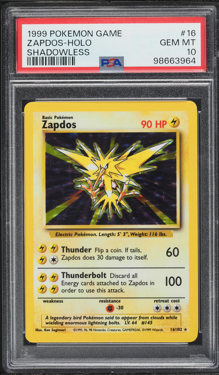 1999 Pokemon Base Set Holo Zapdos #16 PSA 10 GEM MINT