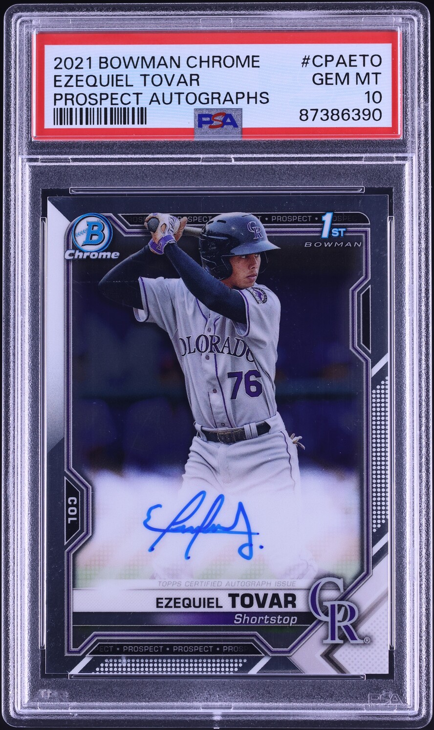 2021 Bowman Chrome Ezequiel Tovar PROSPECT AUTO #CPA-ETO PSA 10 GEM MINT