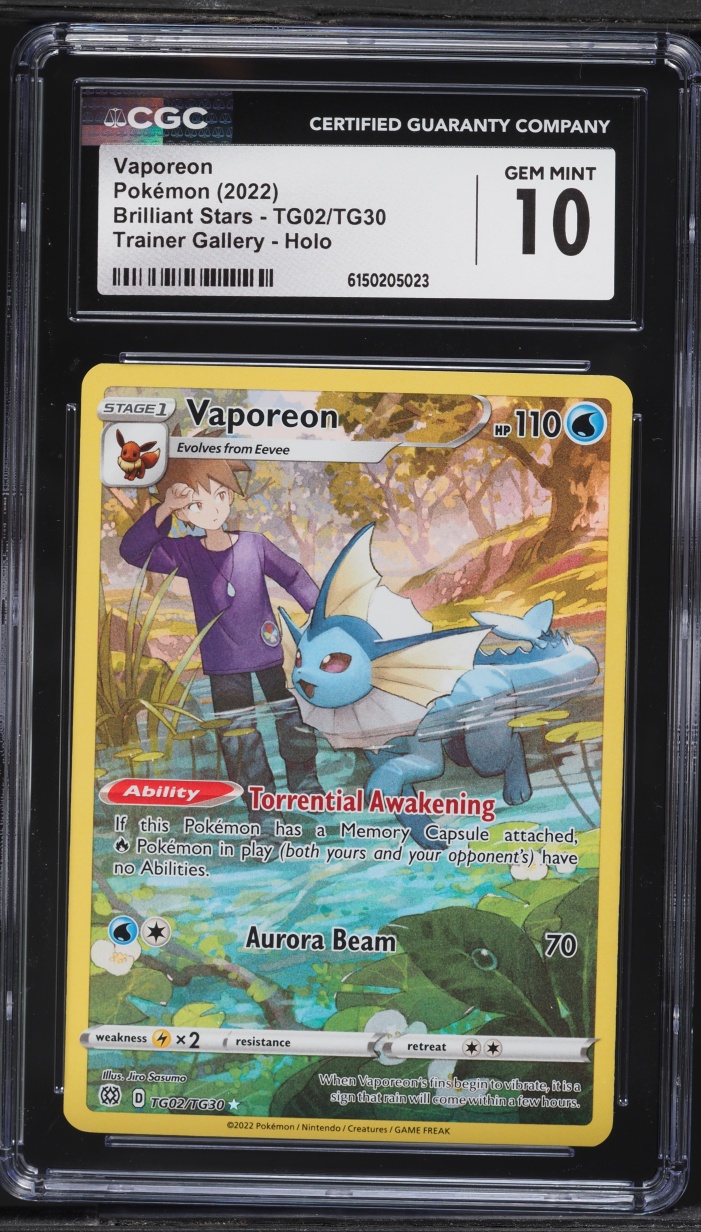 2022 Pokemon Sword & Shield Brilliant Stars CHR Vaporeon #TG02 CGC 10 GEM MINT