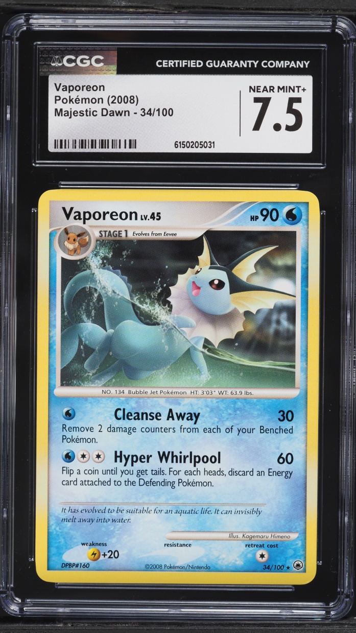 2008 Pokemon Diamond & Pearl Majestic Dawn Vaporeon #34 CGC 7.5 NRMT+