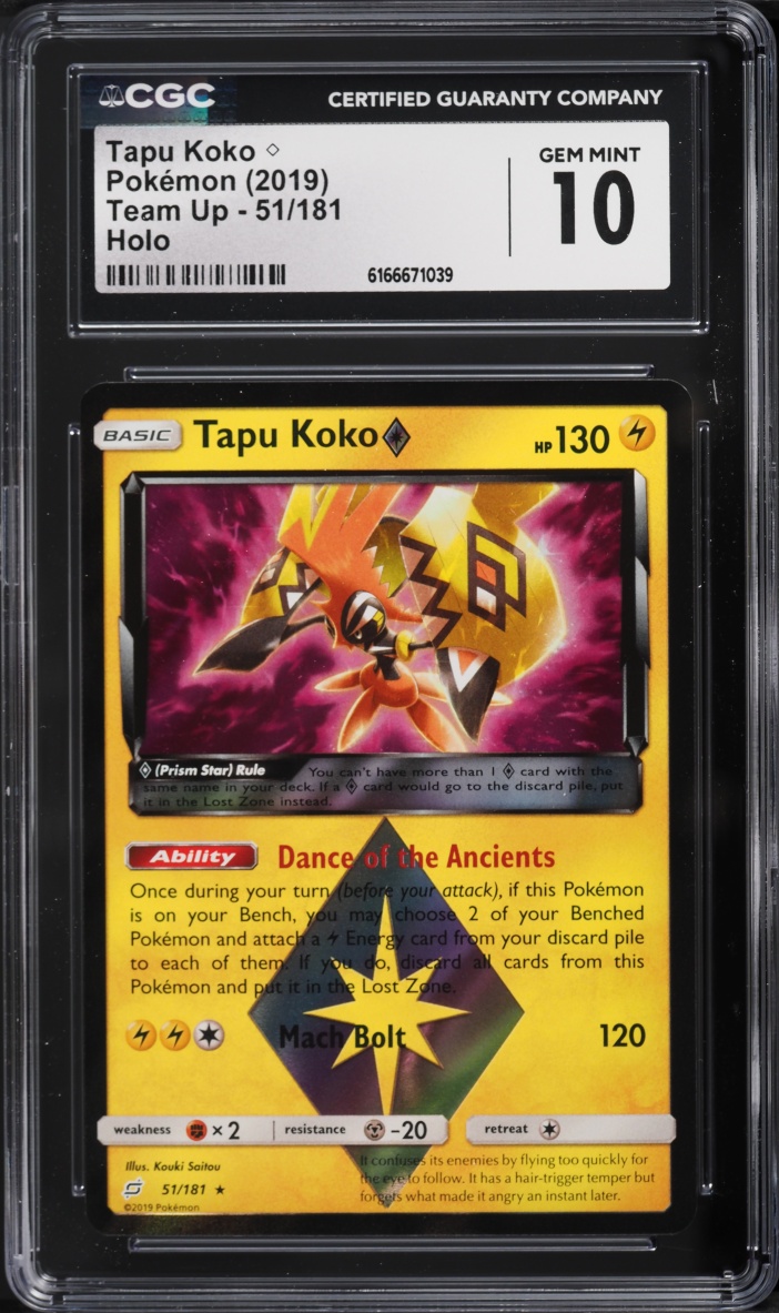 2019 Pokemon Sun & Moon Team Up Holo Tapu Koko #51 CGC 10 GEM MINT