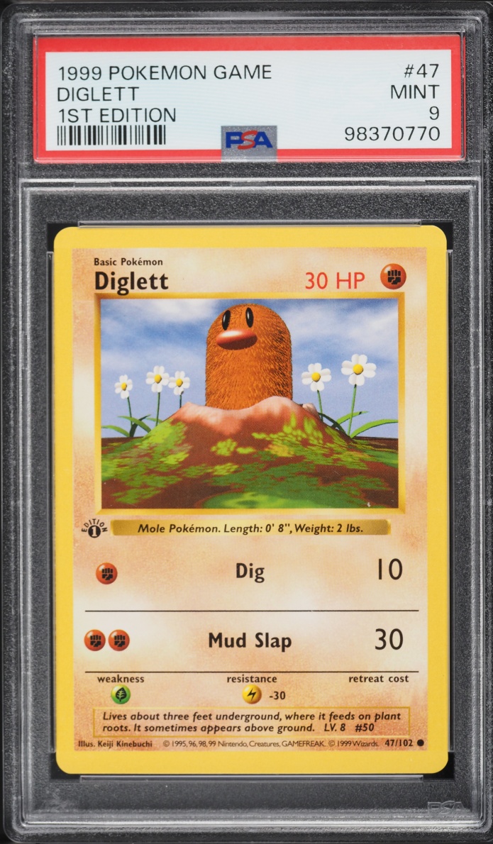 1999 Pokemon Base Set Shadowless 1st Edition Diglett #47 PSA 9 MINT
