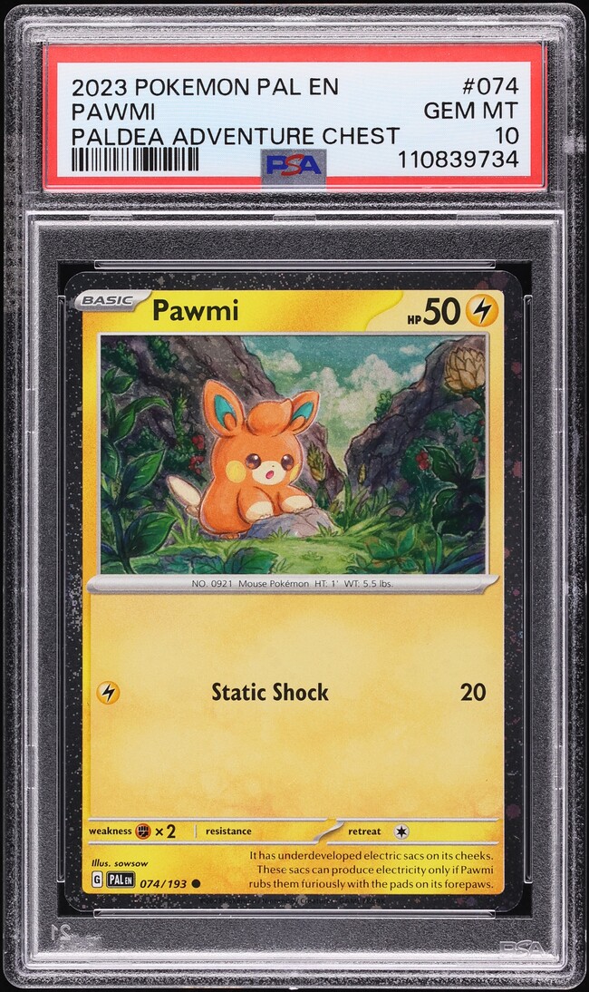 2024 Pokemon SV Black Star Promo Paldea Adventure Chest Pawmi #74 PSA 10 GEM