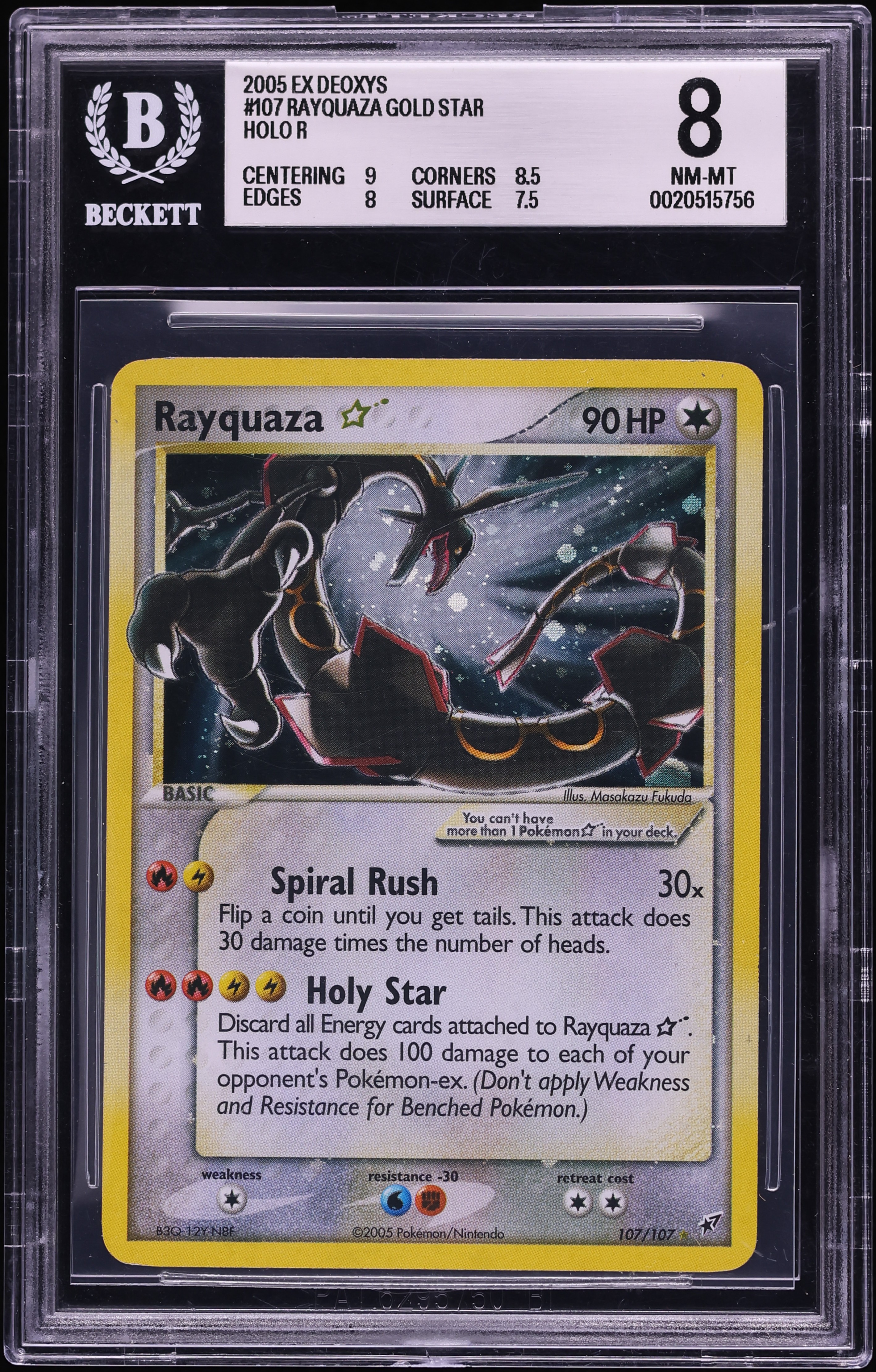 2005 Pokemon EX Deoxys Holo Rayquaza Gold Star #107 BGS 8 NM-MT