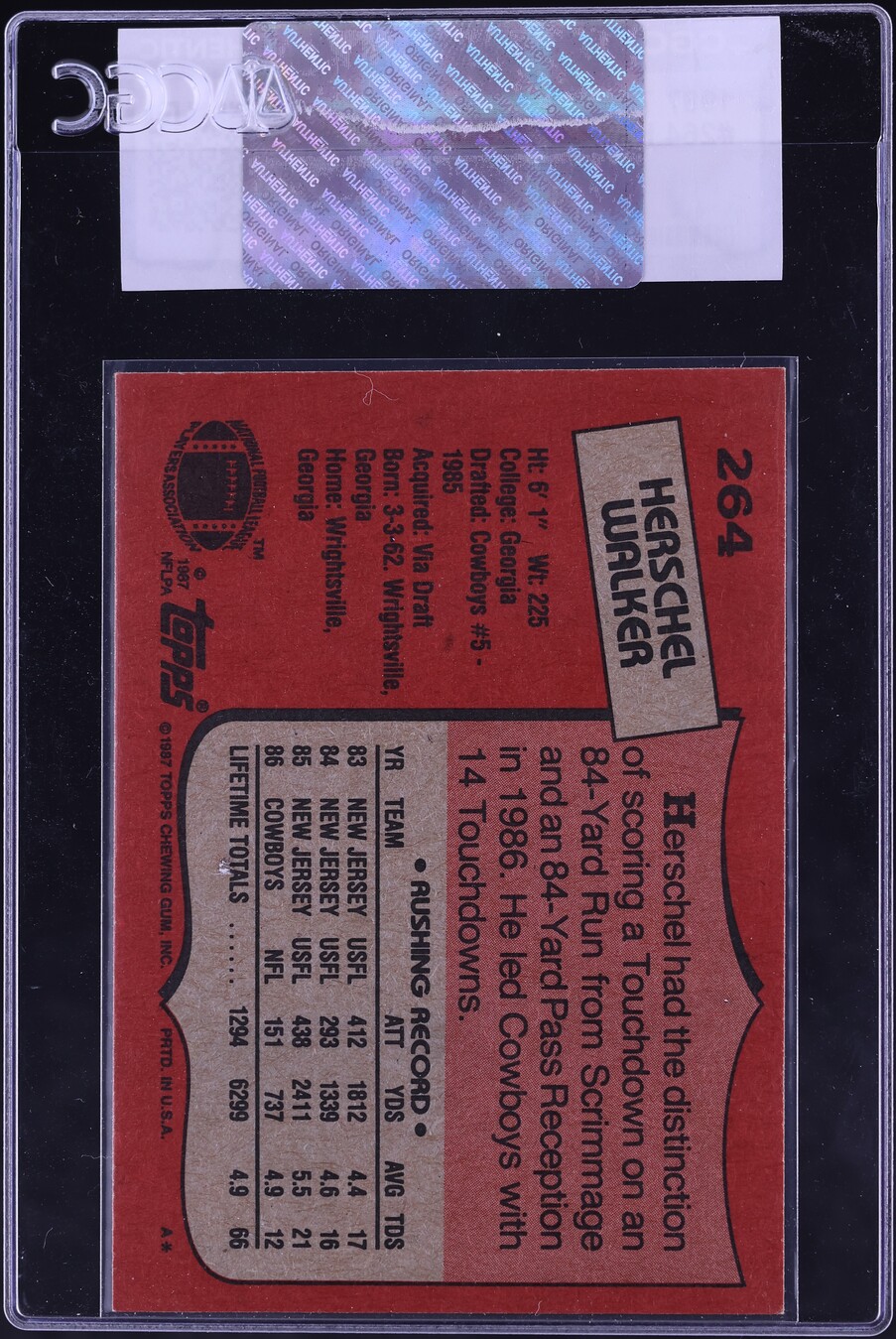 1987 Topps Football Herschel Walker #264 CGC AUTH