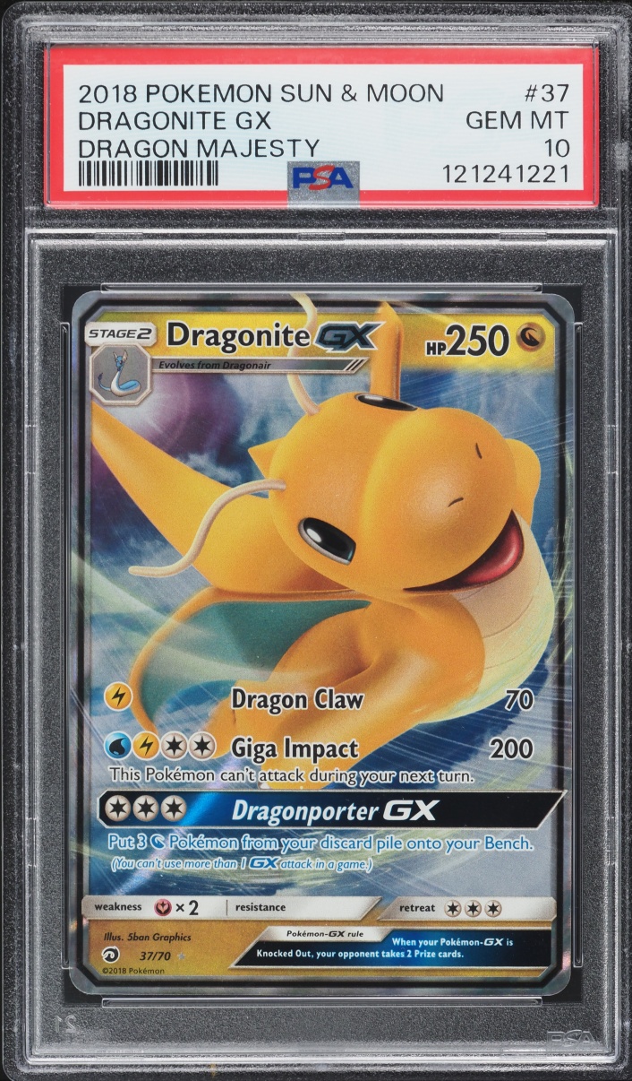 2018 Pokemon Sun & Moon Dragons Majesty Dragonite GX #37 PSA 10 GEM MINT