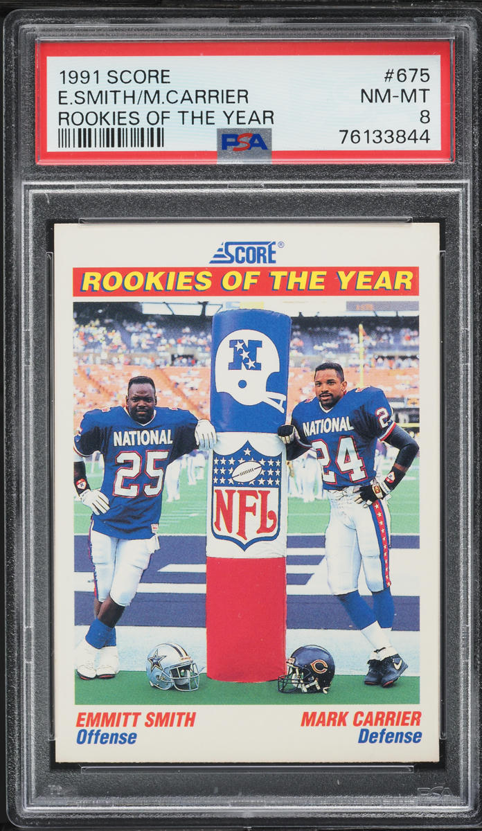 1991 Score Rookies Of The Year Emmitt Smith Mark Carrier #675 PSA 8 NM-MT