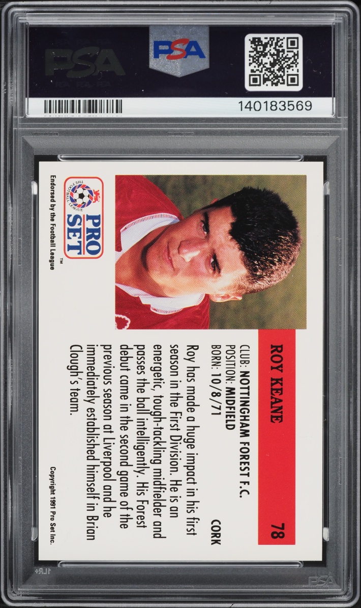 1991 Pro Set English League Roy Keane ROOKIE #78 PSA 7 NRMT