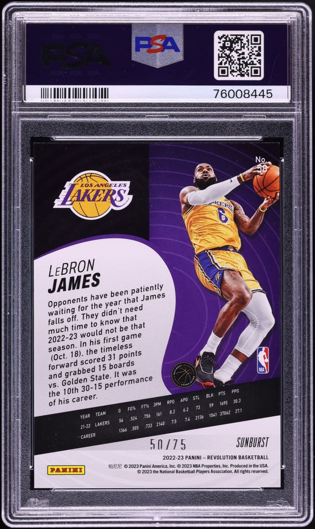 2022 Panini Revolution Sunburst LeBron James /75 #58 PSA 10 GEM MINT