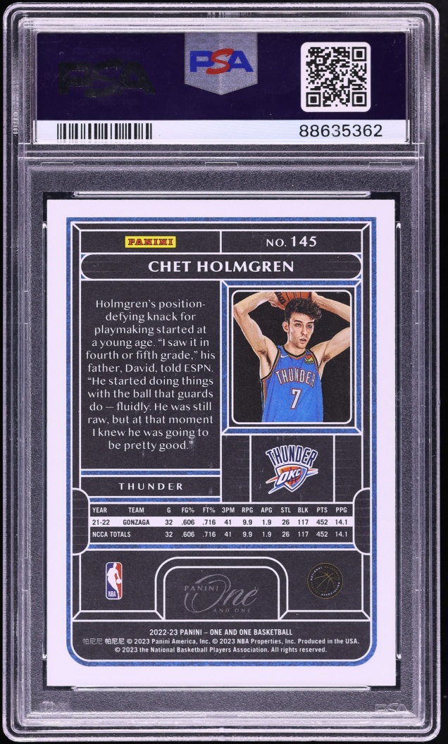 2022 Panini One And One Green Chet Holmgren ROOKIE /5 #145 PSA 9 MINT