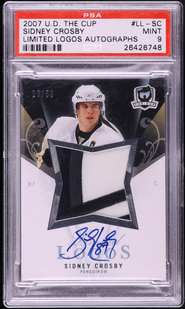 2007 Upper Deck The Cup Limited Logos Sidney Crosby PATCH AUTO /50 #LL-SC PSA 9 MINT