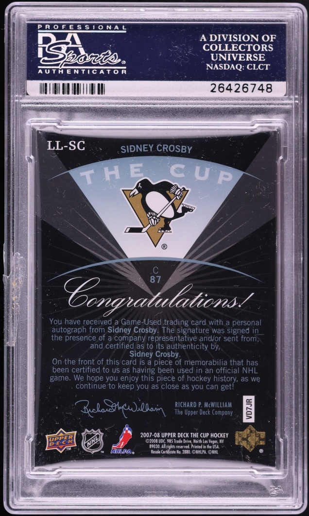 2007 Upper Deck The Cup Limited Logos Sidney Crosby PATCH AUTO /50 #LL-SC PSA 9 MINT