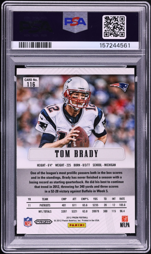 2012 Panini Prizm Silver Tom Brady #116 PSA 9 MINT