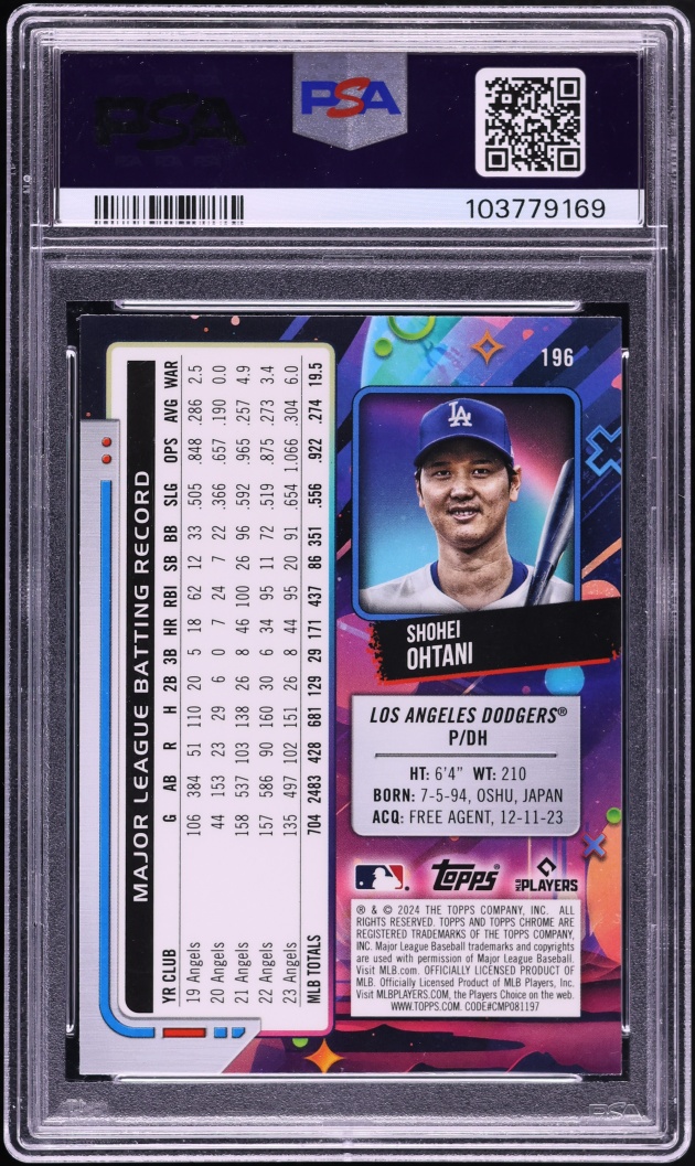 2024 Topps Chrome Cosmic Aqua Equinox Refractor Shohei Ohtani /199 #196 PSA 10 GEM MINT