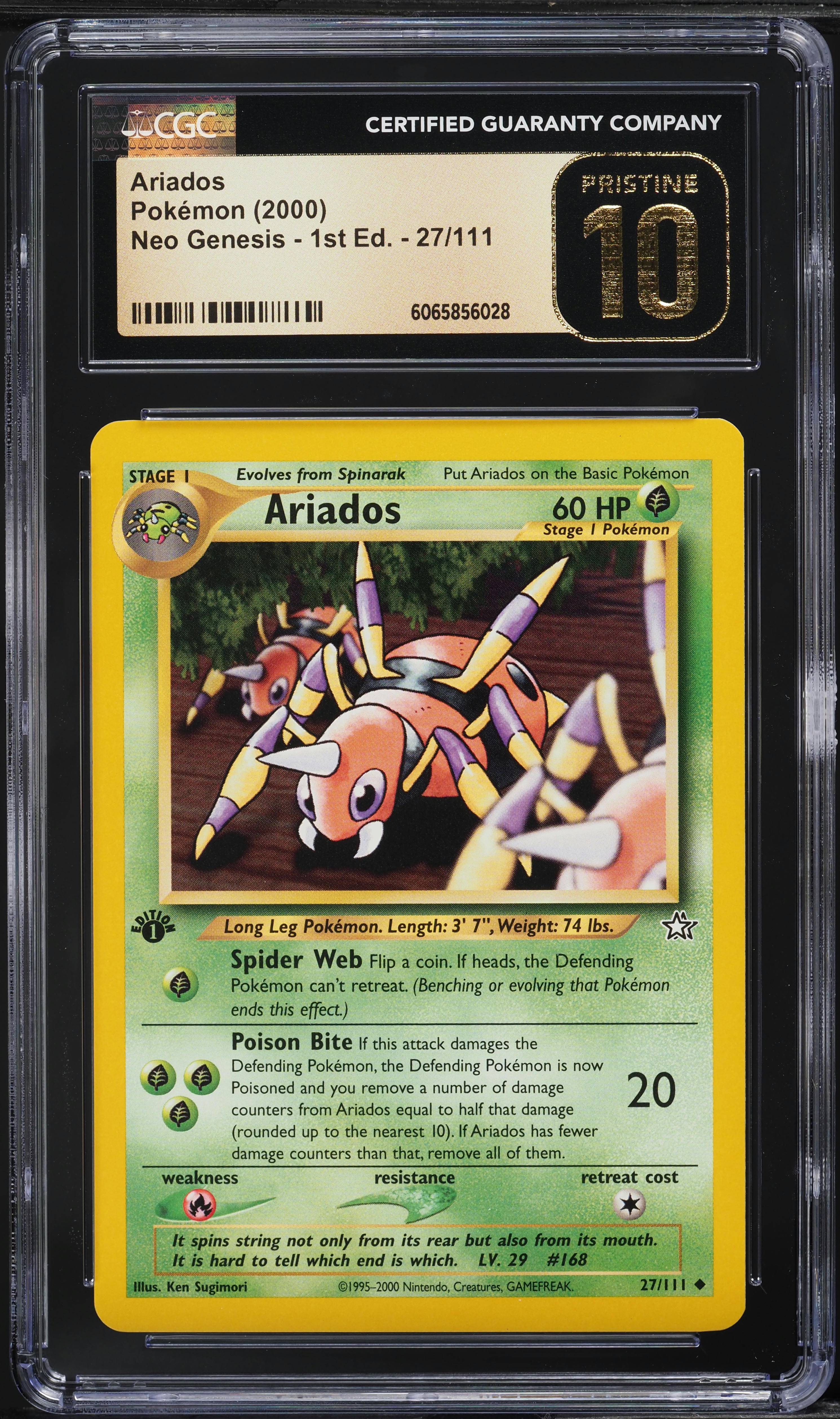 2000 Pokemon Neo Genesis 1st Edition Ariados #27 CGC 10 PRISTINE