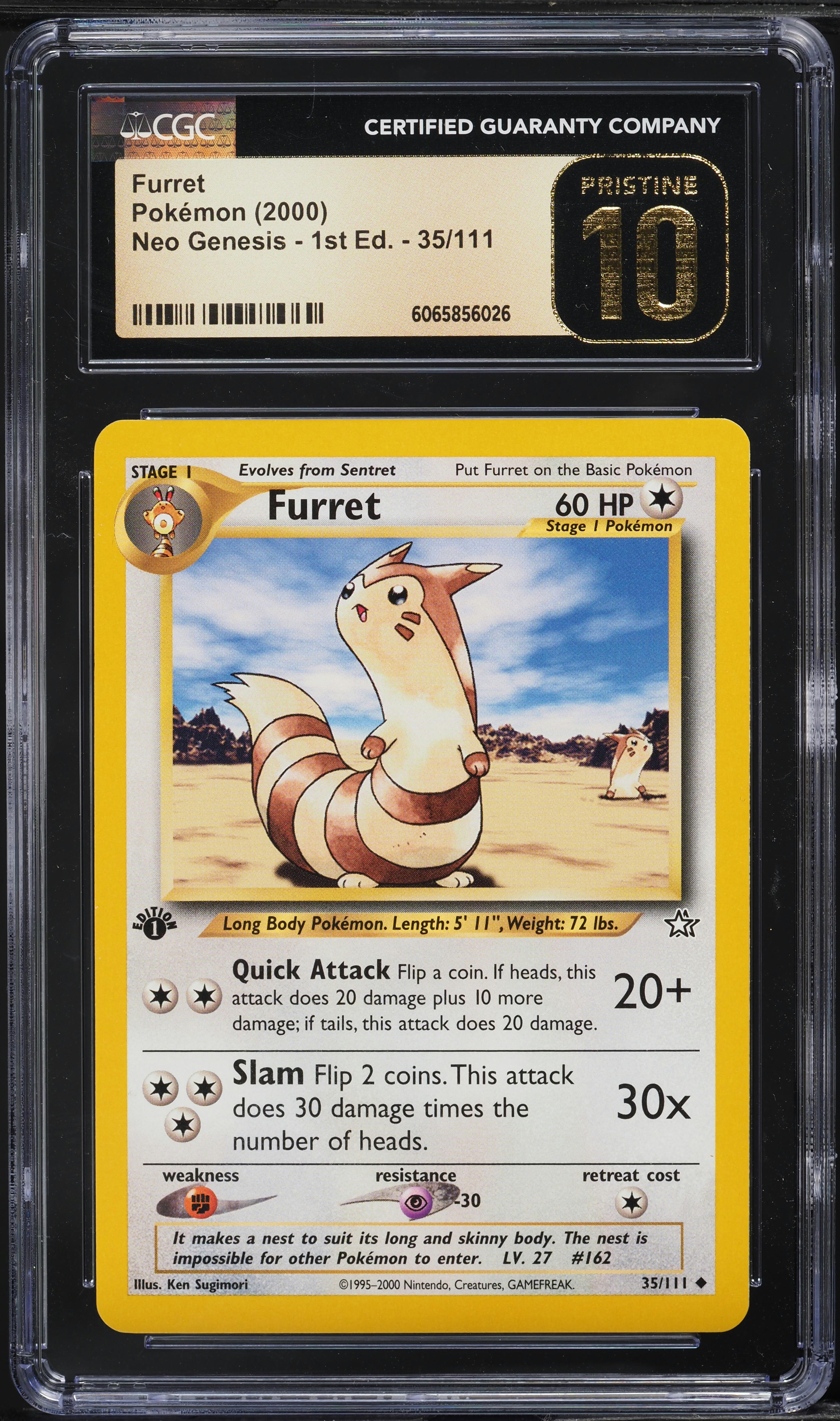 2000 Pokemon Neo Genesis 1st Edition Furret #35 CGC 10 PRISTINE