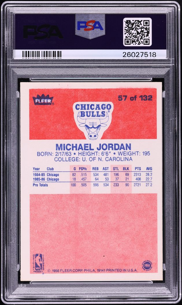 1986 Fleer Basketball Michael Jordan ROOKIE #57 PSA 9 MINT