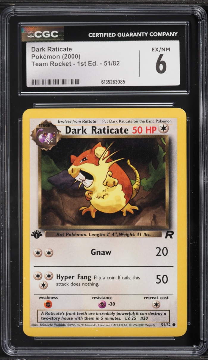 2000 Pokemon Team Rocket 1st Edition Dark Raticate #51 CGC 6 EXMT