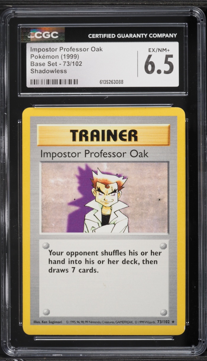 1999 Pokemon Base Set Shadowless Impostor Professor Oak #73 CGC 6.5 EXMT+