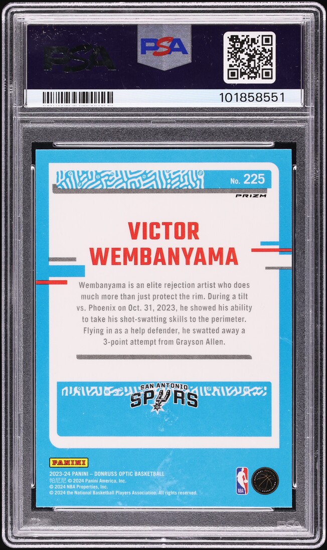 2023 Donruss Optic Choice Prizm Victor Wembanyama ROOKIE #225 PSA 10 GEM MINT