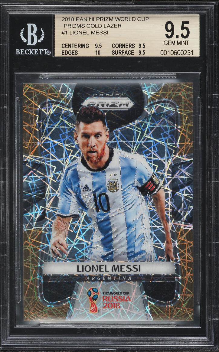 2018 Panini Prizm World Cup Gold Lazer Lionel Messi /15 #1 BGS 9.5 GEM MINT