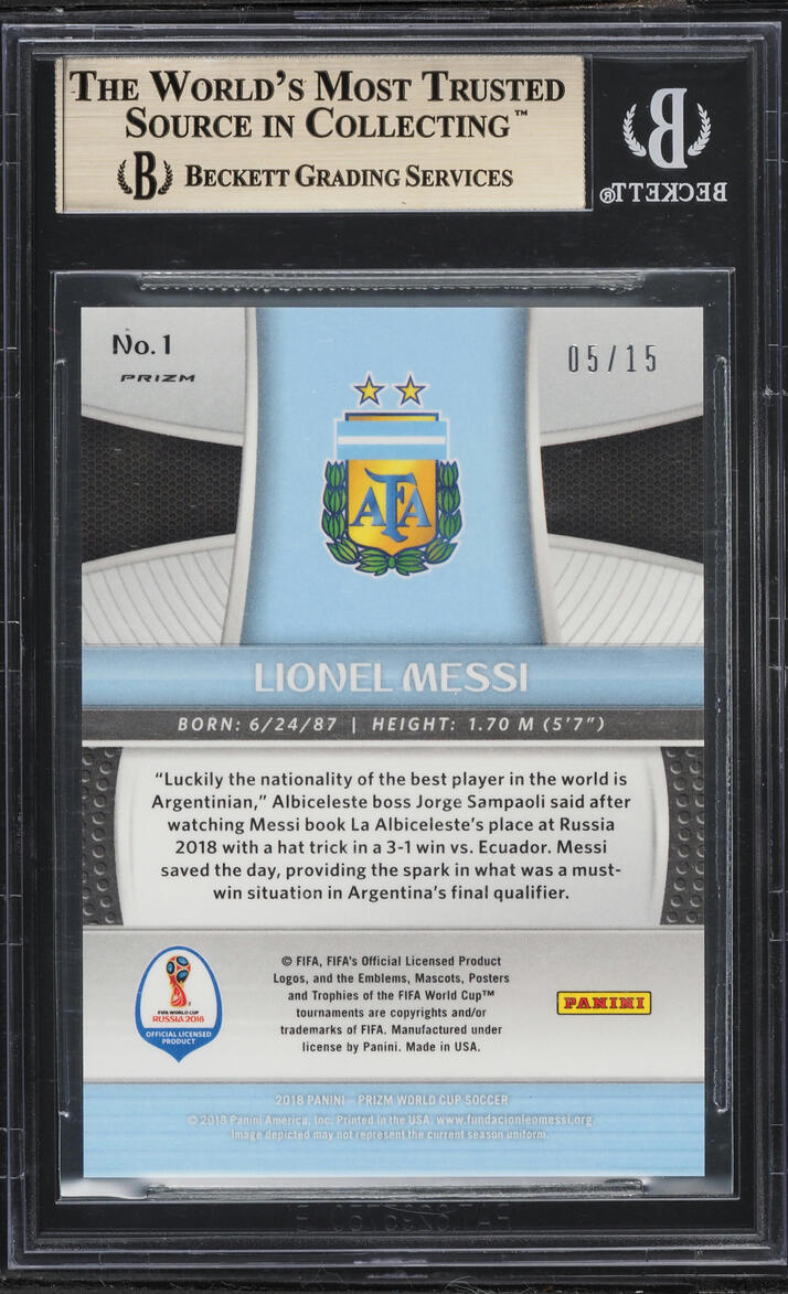 2018 Panini Prizm World Cup Gold Lazer Lionel Messi /15 #1 BGS 9.5 GEM MINT