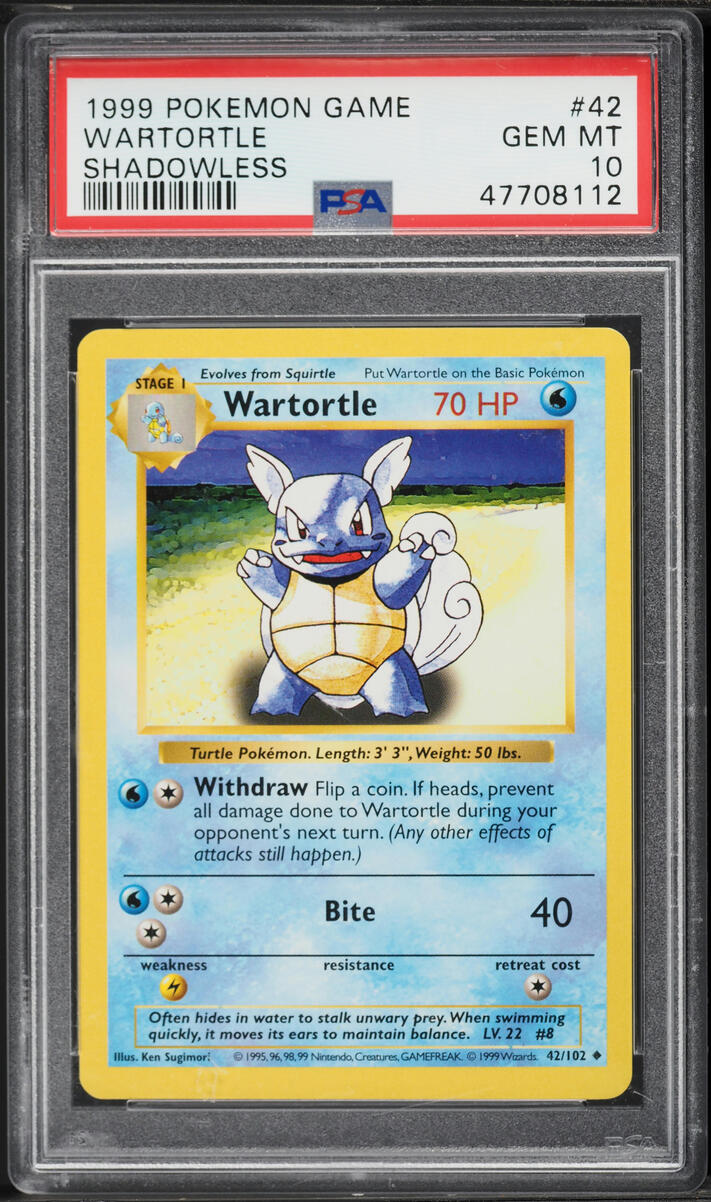 1999 Pokemon Base Set Shadowless Wartortle #42 PSA 10 GEM MINT