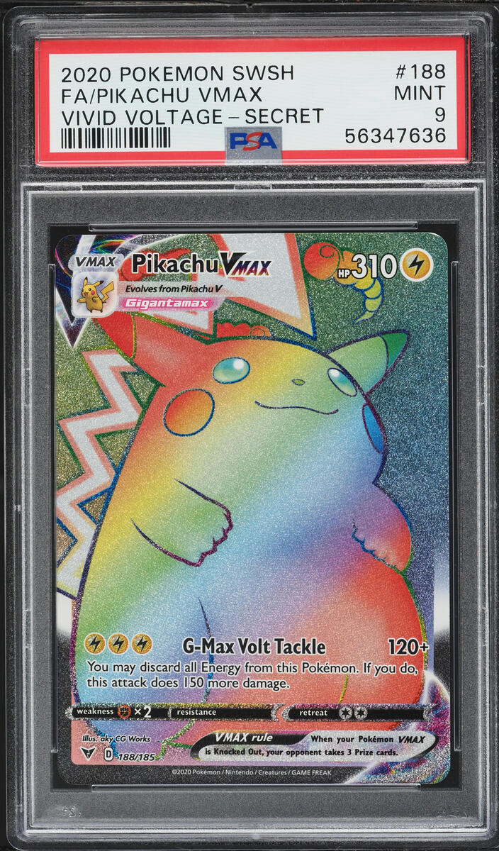 2020 Pokemon Sword & Shield Vivid Voltage Rainbow Rare Pikachu VMAX #188 PSA 9 MINT